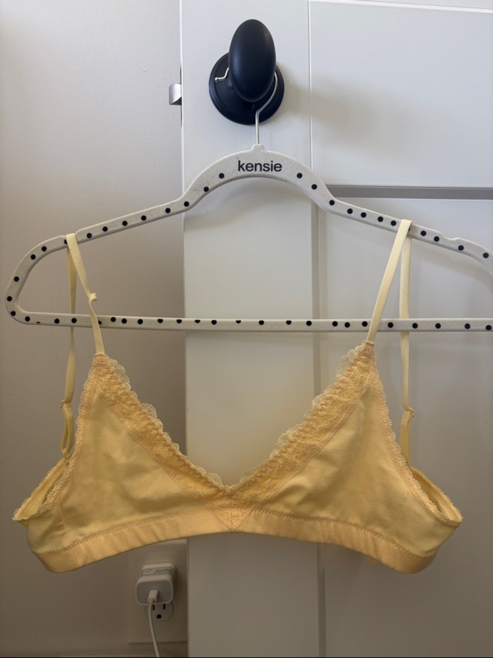 kensie Pale Yellow Lace-Trim Triangle Bralette